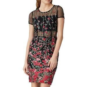 Vone Black Embroidered Mini Dress SIZE 4 Sheath Floral Cocktail Designer $224